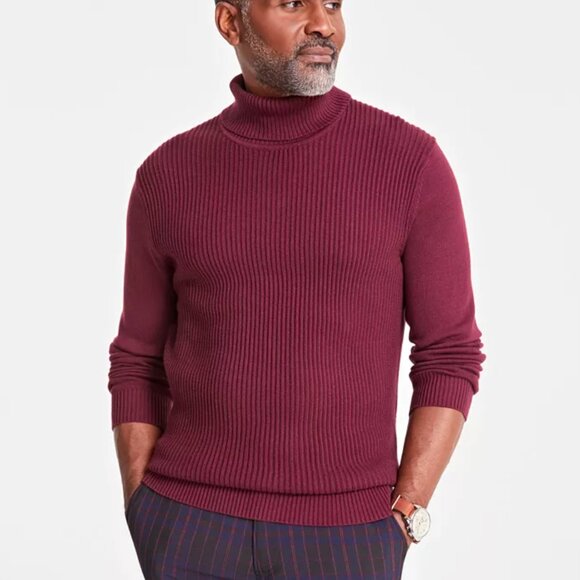 Club Room Mens Textured Cotton Turtleneck Sweater Red Plum - Picture 4 of 11